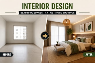 design airbnb, home office and house interior with 3d rendering, furniture decor