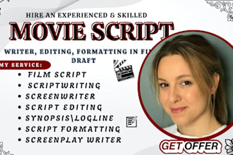 write movie script, screenplay, feature film script, tv series, script writing