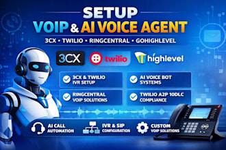 setup 3cx voice ai agent ringcentral,twilio, ghl voip IVR twilio a2p 10dlc sip