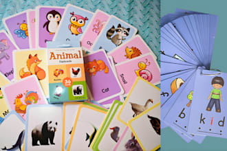design card game memory card kids educational playing card flashcard box mockup