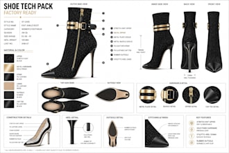 design professional shoe tech pack footwear technical drawing for manufacturers