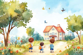 draw pastel children story book illustration and cover