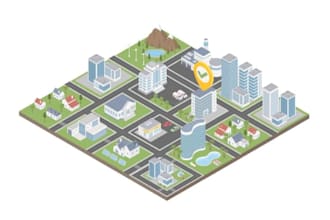 design a professional custom vector isometric map or 3d site plan