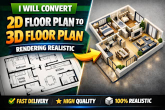 convert 2d floor plan to 3d floor plan rendering realistic