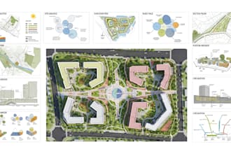 design architectural diagrams, site analysis and master plan renders