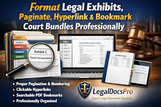 format legal exhibits, paginate, hyperlink and bookmark court bundles