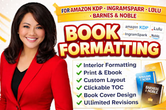 do book formatting for amazon KDP, ingramspark and lulu, barnes noble formatting