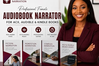 record female audiobook narration for acx, audible, amazon kindle books in 24h