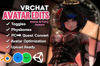 fix, edit, and rig vrchat avatar for pc and quest anime, furry, custom avatar