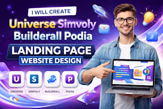create universe simvoly builderall podia landing page website design