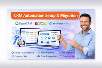 set up CRM automation espocrm zoho CRM with pipeline and migration yetiforce
