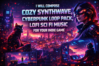 compose cozy synthwave, cyberpunk loop pack, lofi sci fi music for indie game