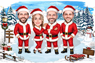 create a winter family christmas caricature from your photos