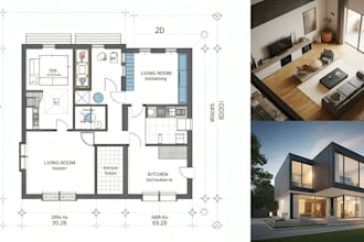 do autocad 2d floor plan, 3d floor plan design, and 3d renders in autocad revit