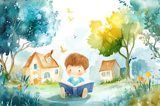 draw a children story watercolor book illustration