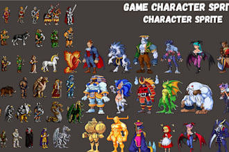 do pixel art characters, sprite sheets, tilesets, animation pokemon style assets