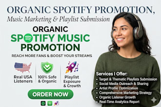 organic spotify promotion, music marketing and playlist submission