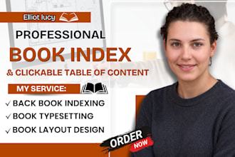 create a back of book indexing, glossary, table of contents, reference