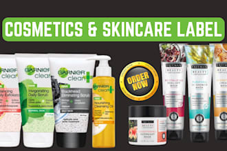design cosmetic label, skincare label, beauty packaging and bottle label