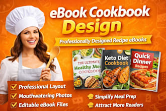 design a professional ebook cookbook, recipe cookbook, food ebook in canva