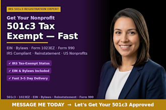 register your 501c3 1023ez nonprofit, file ein, bylaws and irs tax exemption