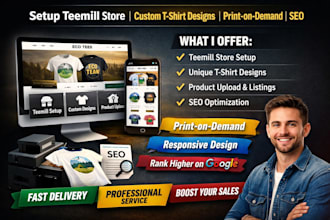 create teemill store custom tshirt design product mockup print on demand SEO