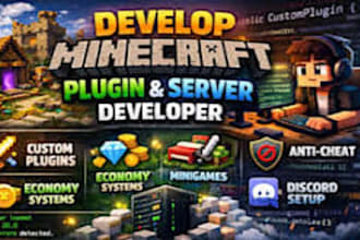 develop minecraft plugins, mods , bedrock addons for java servers