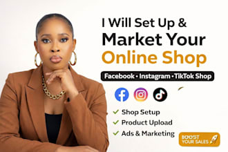 setup tiktok shop facebook shop instagram shop or shopify dropshipping store