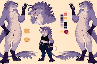draw custom furry art fursona, anthro oc, furryreference sheet commission
