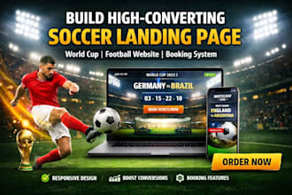 design world cup soccer landing page full football pod shopify wix woocommerce