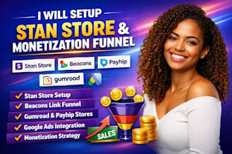 setup stan store with beacons link funnel gumroad payhip monitization system