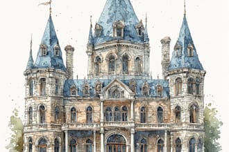 sketch architecture building with watercolor rendering