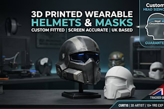 design and 3d print custom wearable cosplay helmet and 3d mask in UK