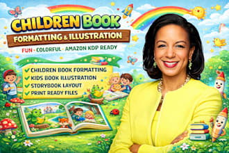 do children book formatting, children book illustration, and layout for amazon