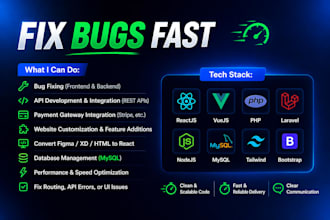 do bug fix, react, PHP, laravel API, website customization