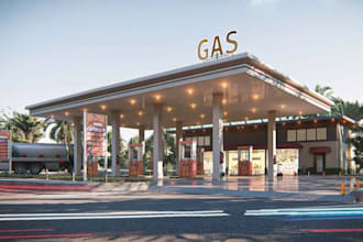 design 3d gas station, 3d filling station, cgi exterior, plaza design,parkinglot