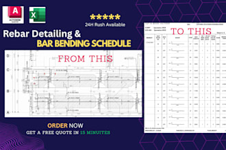 do professional rebar detailing, bar bending schedule bbs, rebar shop drawings