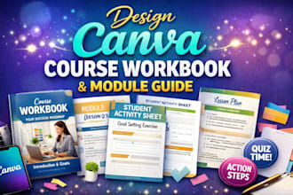 design canva course workbook, module guide, student activity sheet, workbook