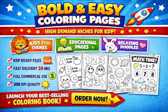 create bold easy coloring pages kdp autism friendly children book commercial use