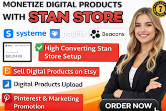 payhip gumroad stanstore etsy digital product store setup beacon ai systeme io