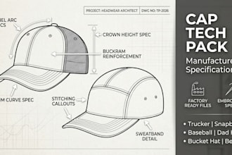 create a manufacturer spec hat tech pack and cap design for headwear production