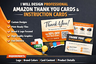design professional amazon thank you card, product instruction cards