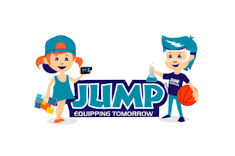 create a cool cartoon illustration logo for jump institute
