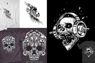 custom streetwear t shirt design, skull tshirt design, dark aesthetic artwork