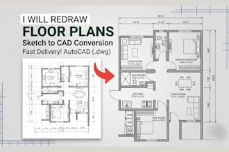 redraw floor plan from your sketch or pdf to 2d cad for real estate agent