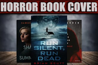 design a stunning horror book cover, paperback, hardcover, with spine