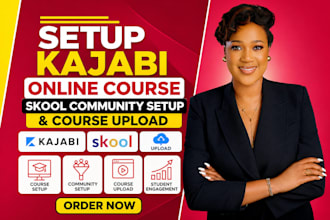 setup kajabi online course, skool community, migrate thinkific website teachable
