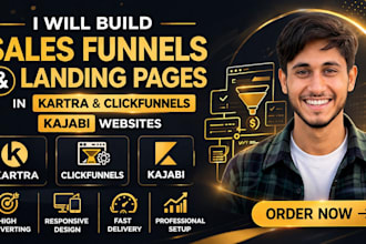 build sales funnels, landing pages in kartra and clickfunnels, kajabi website