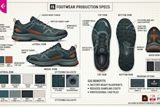 create a manufacturer spec shoe tech pack and footwear design for production