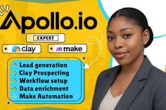 setup clay, apollo io, integrate salesforce, bitrix24, hubspot, make automation